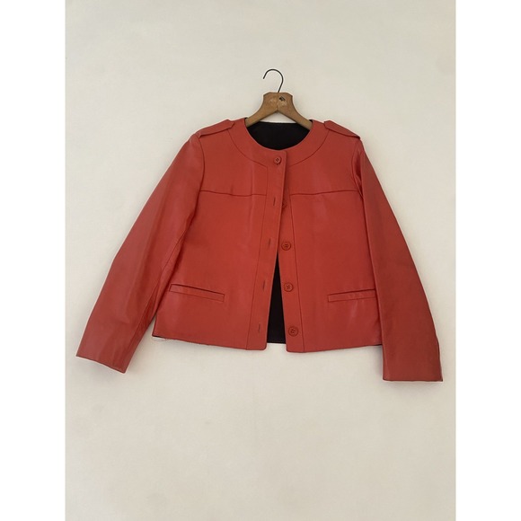 VTG Mallory Sz 8 70s Leather Red Orange Jacket Coat Long Sleeve Lined Excellent